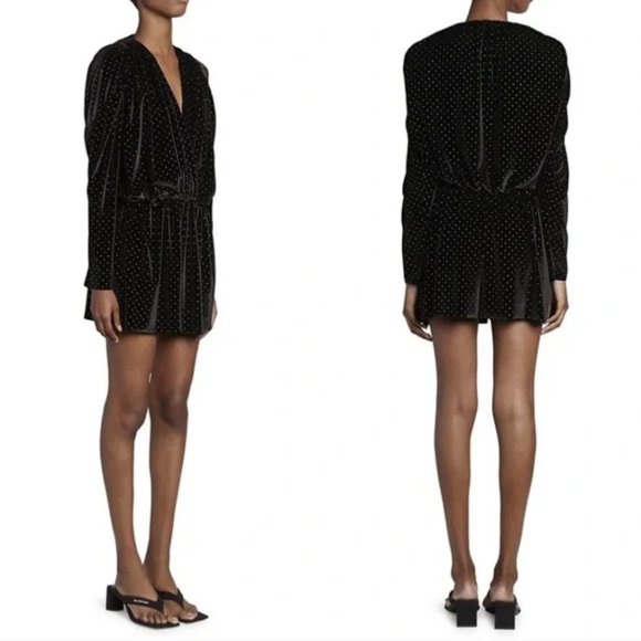 Balenciaga Black Velvet Gold Studded V-neck Relaxed Fit Mini Romper Size Medium - Picture 6 of 12